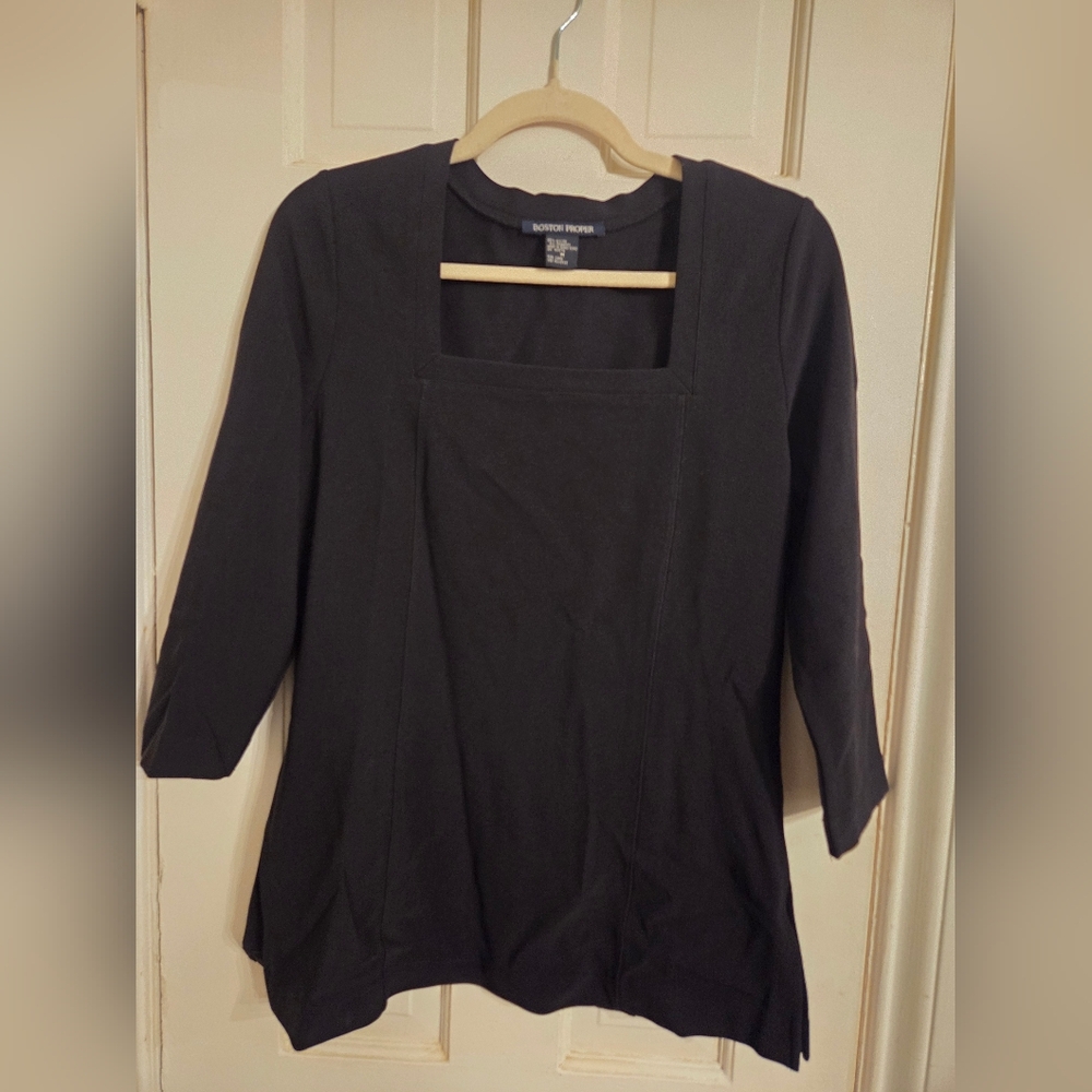 Boston Proper Black Square Neck Blouse
